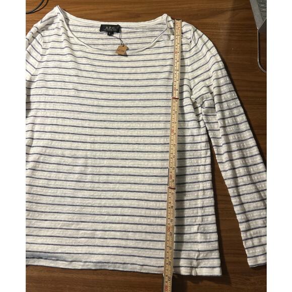 A.P.C. White Striped Linen Cotton Blend Long Sleeve Tee Size Small - Picture 6 of 9